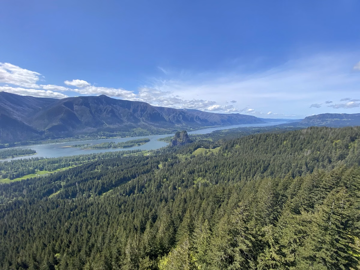 Beacon Rock and the Columbia River Gorge seen from Hamilton Mountain